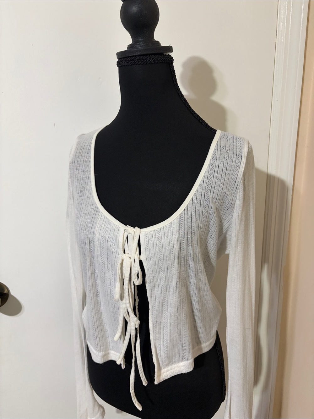 Princess Polly White Tie-Front Sheer Knit Tunic